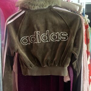 Adidas Brown Cropped Bomber Jacket